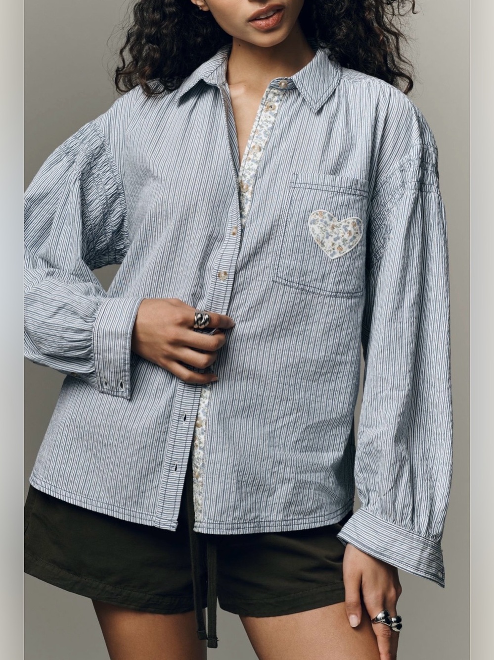 Pilcro mix print long sleeve button down shirt